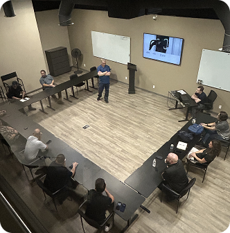 Overview of classroom seminar with interactive screens